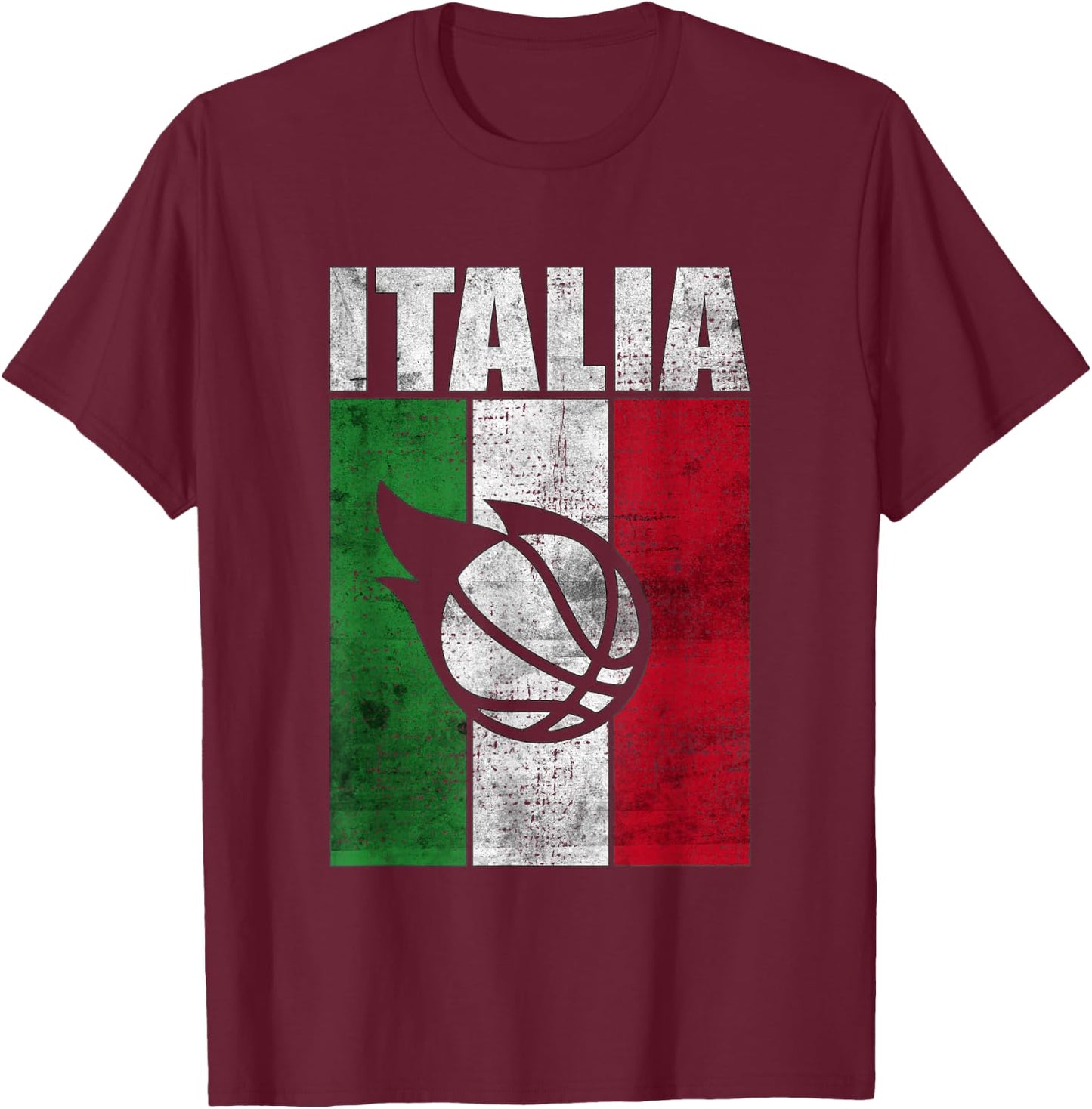 Italia Basketball Italy Flag Retro Vintage Grunge Art T-Shirt - T-Shirt | Maroon