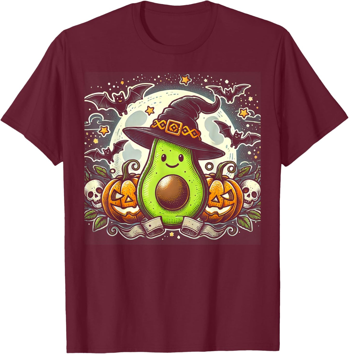 Avocado Witch Halloween T-Shirt - T-Shirt | Maroon