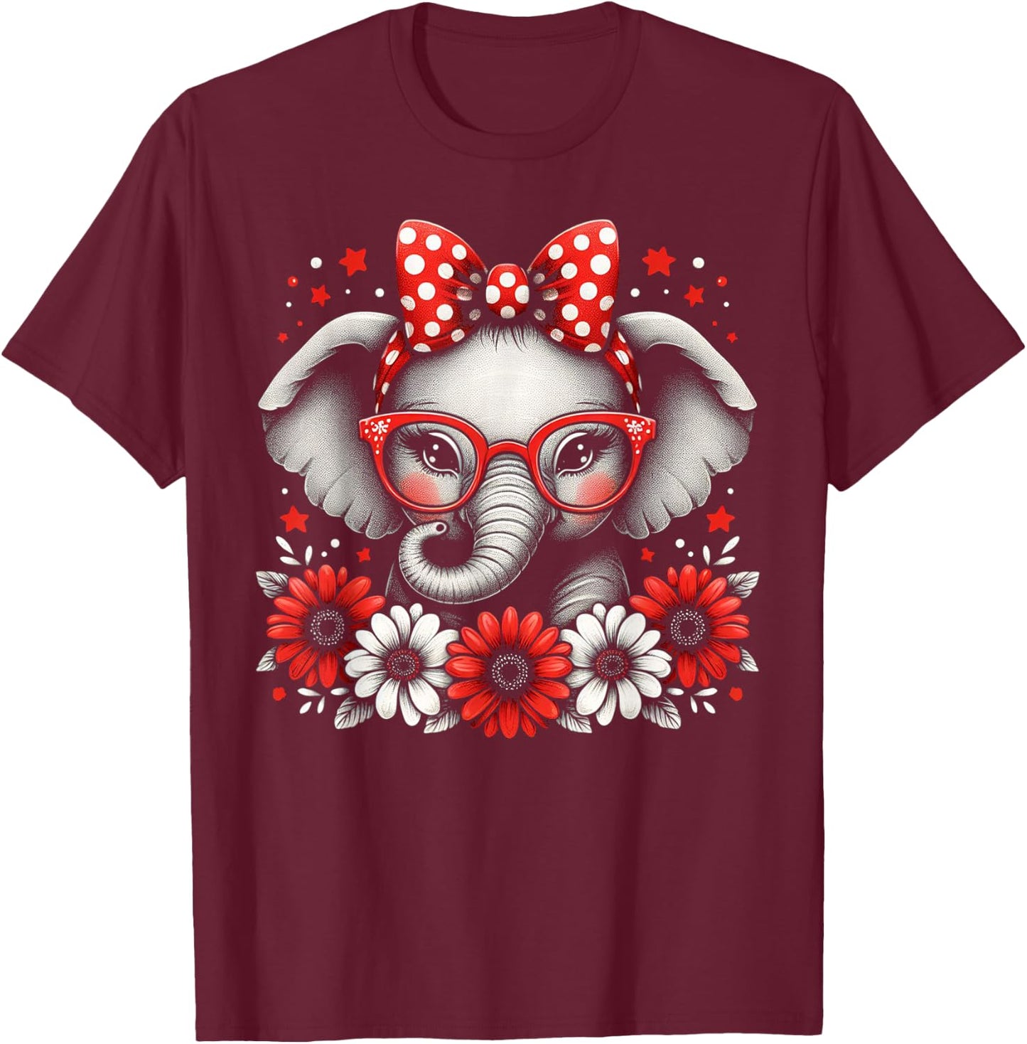 Elephant Nerd Glasses Headbands Clothes Gift Elephant T-Shirt - T-Shirt | Maroon