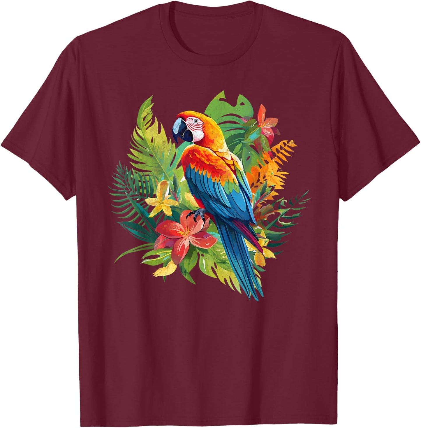 Parrot In Tropical Summer Flower Women Cockatiel Bird T-Shirt - T-Shirt | Maroon