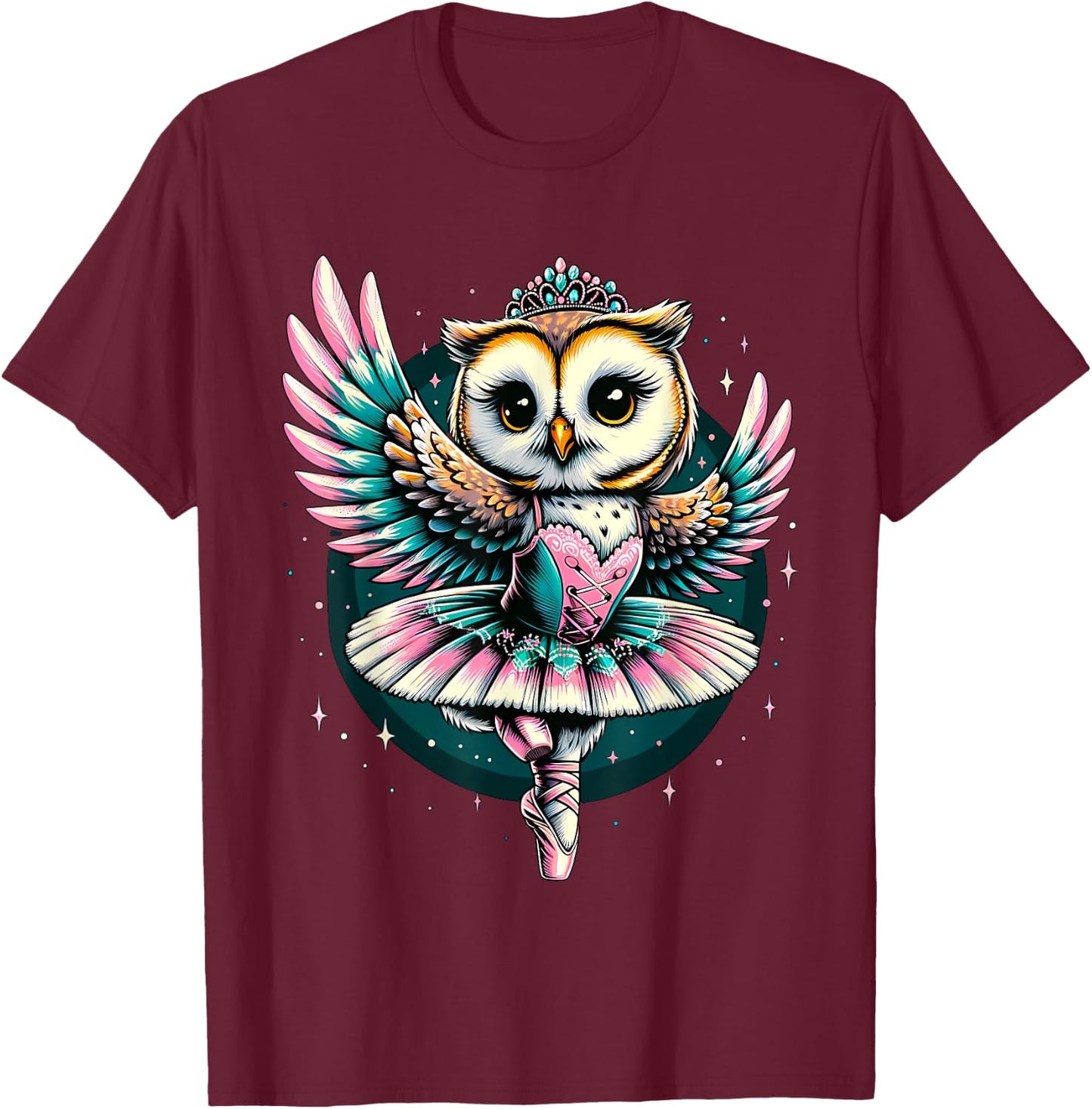 Ballerina Owl Dancing T-Shirt - T-Shirt | Maroon