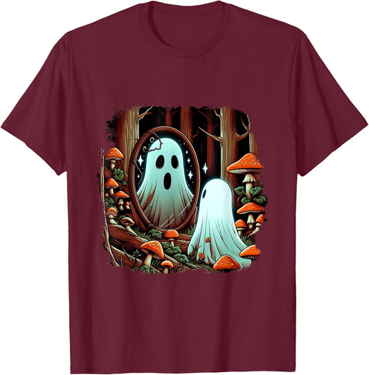 Halloween Cottagecore Aesthetics Spooky Ghost Mushroom T-Shirt - T-Shirt | Maroon