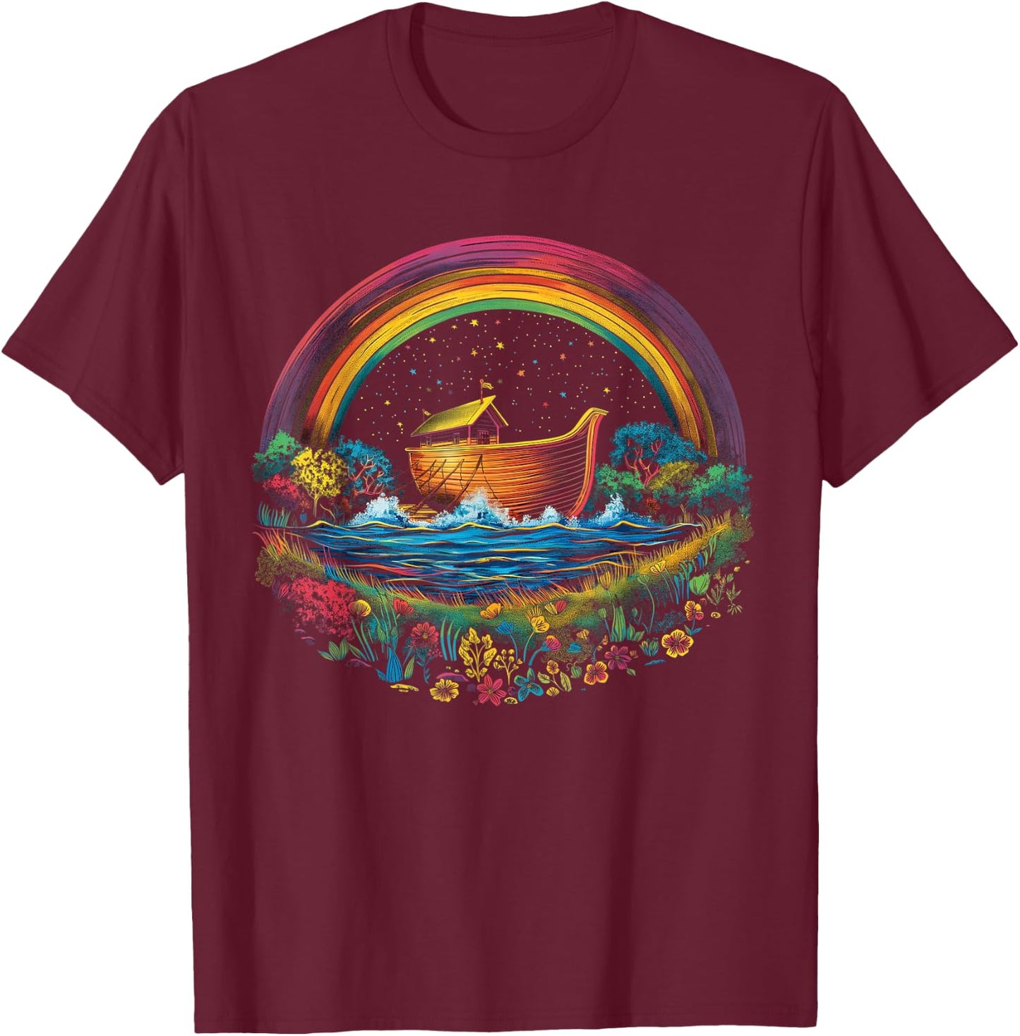 Noah's Ark Christian Rainbow Popart - Religious Catholic T-Shirt - T-Shirt | Maroon