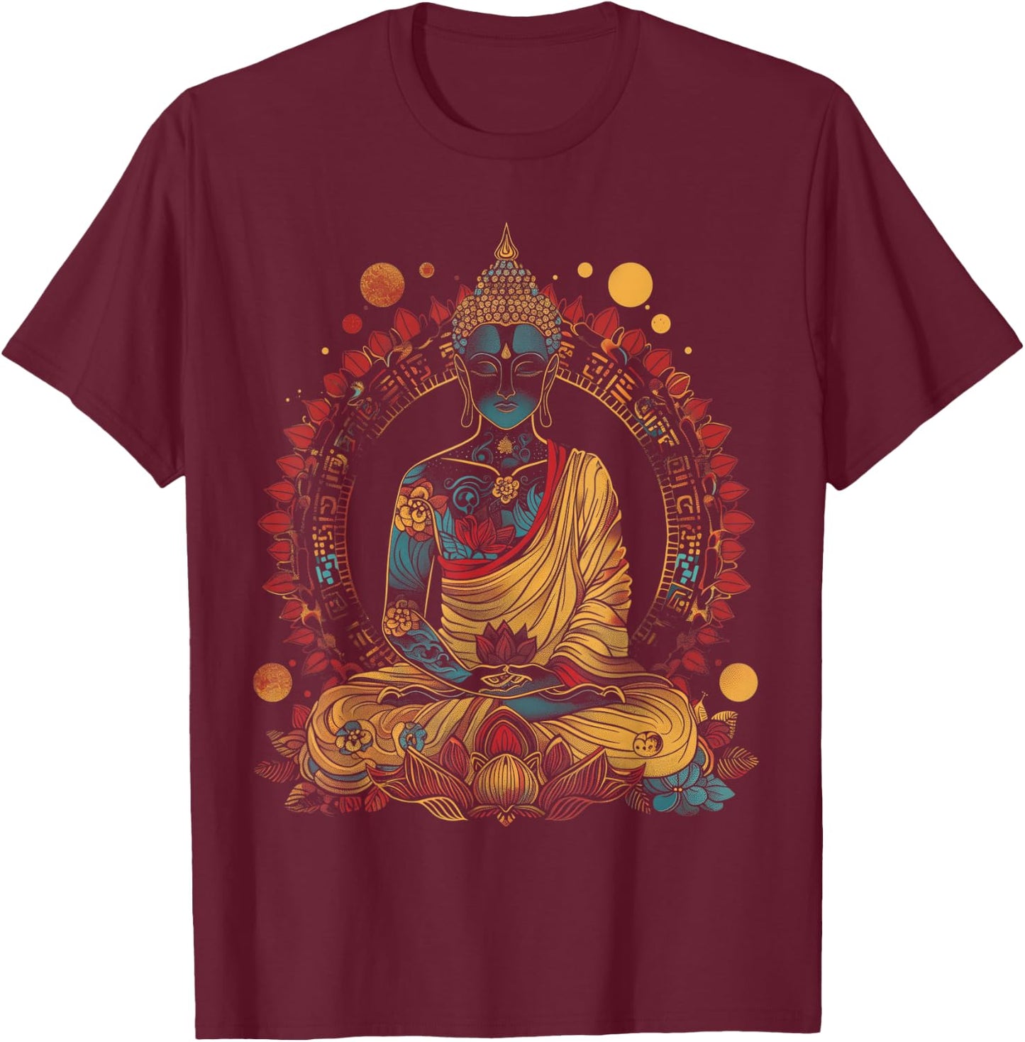 Buddha Vintage Flowers Zen Buddhist Buddhism Yoga Spiritual T-Shirt - T-Shirt | Maroon