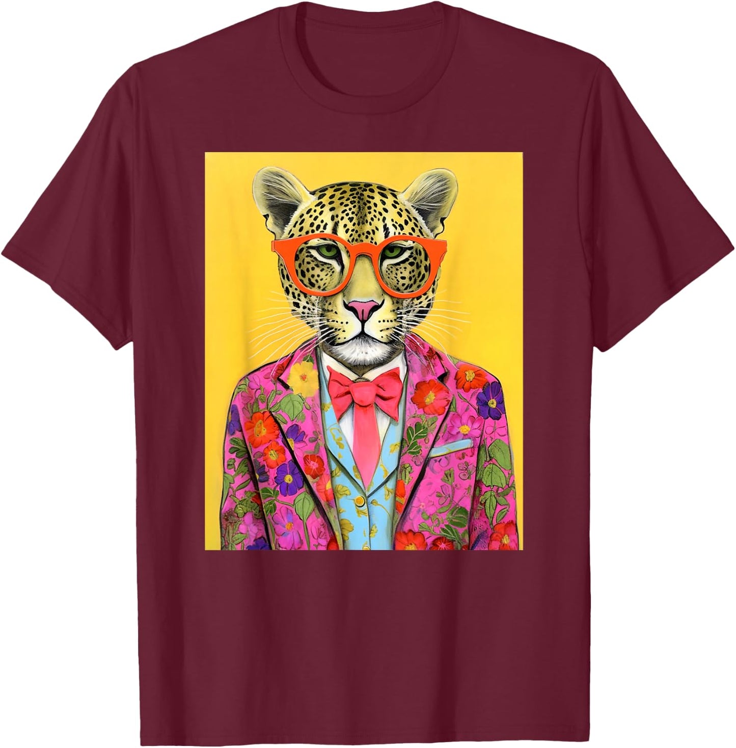 Leopard Fashion Art Print T-Shirt - T-Shirt | Maroon