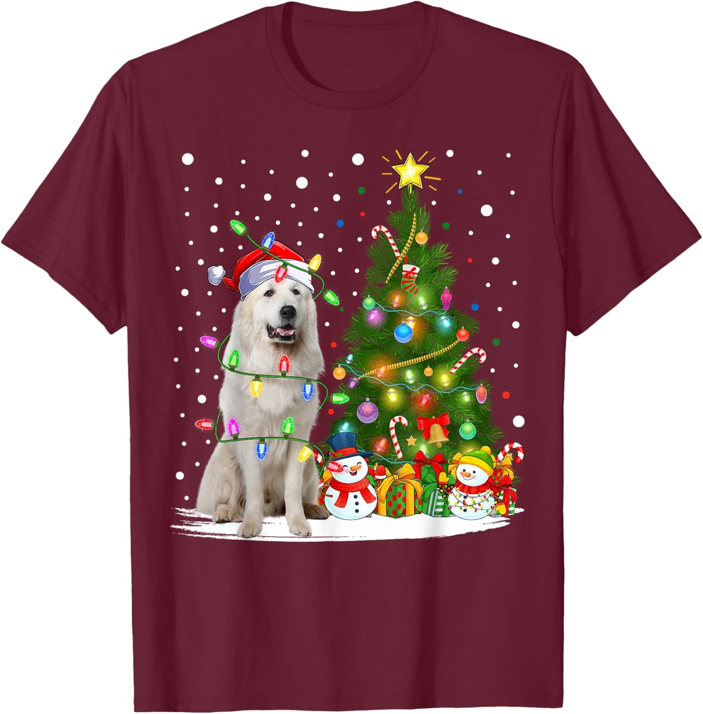 Lighting Xmas Tree Santa Great Pyrenees Dog Christmas T-Shirt - T-Shirt | Maroon