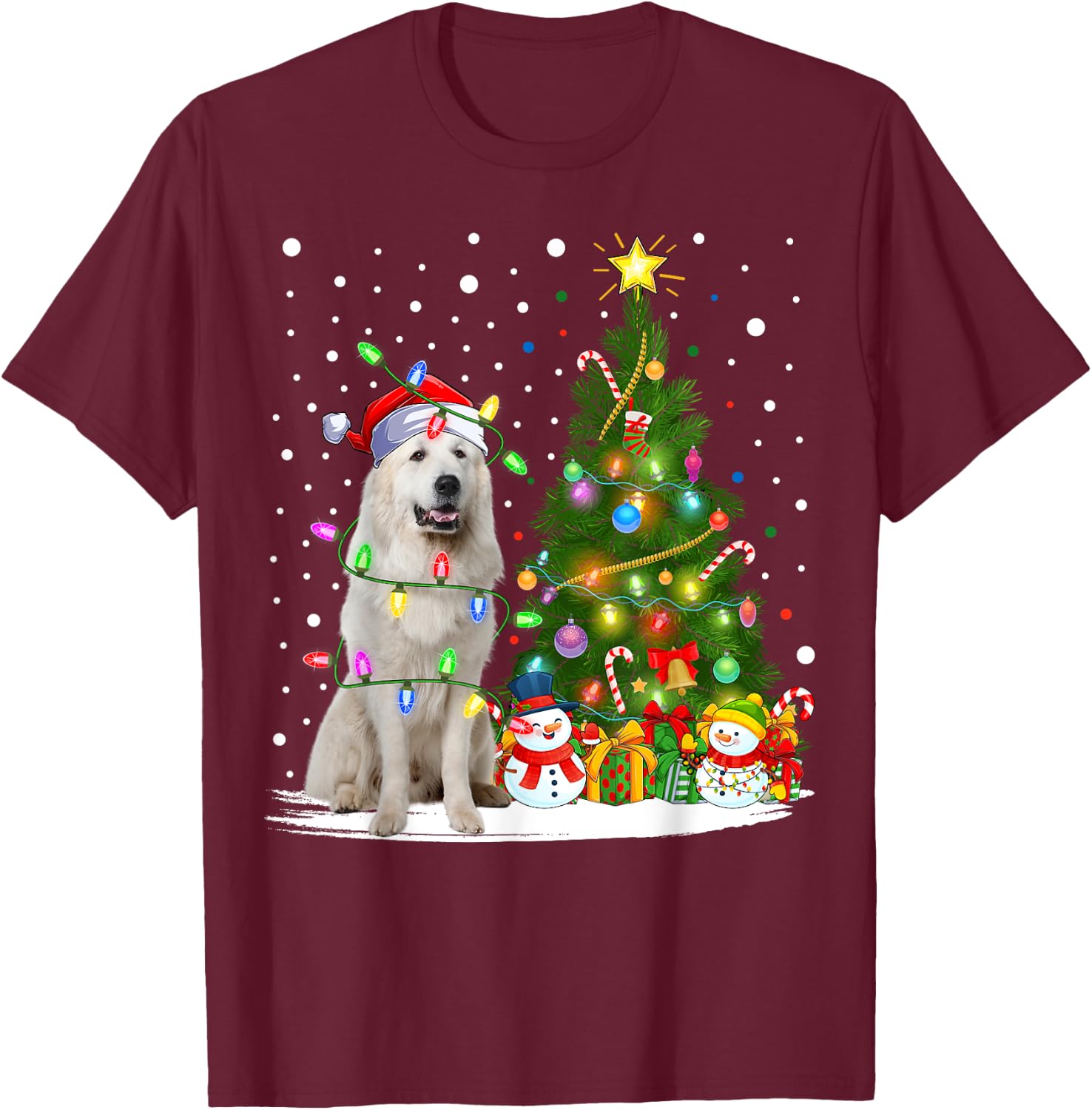 Lighting Xmas Tree Santa Great Pyrenees Dog Christmas T-Shirt - T-Shirt | Maroon