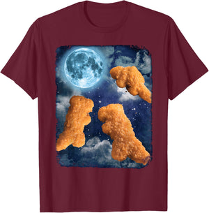 Funny Food Dinosaur Chicken Nuggets Howling At The Moon T-Shirt - T-Shirt | Maroon