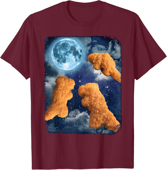 Funny Food Dinosaur Chicken Nuggets Howling At The Moon T-Shirt - T-Shirt | Maroon