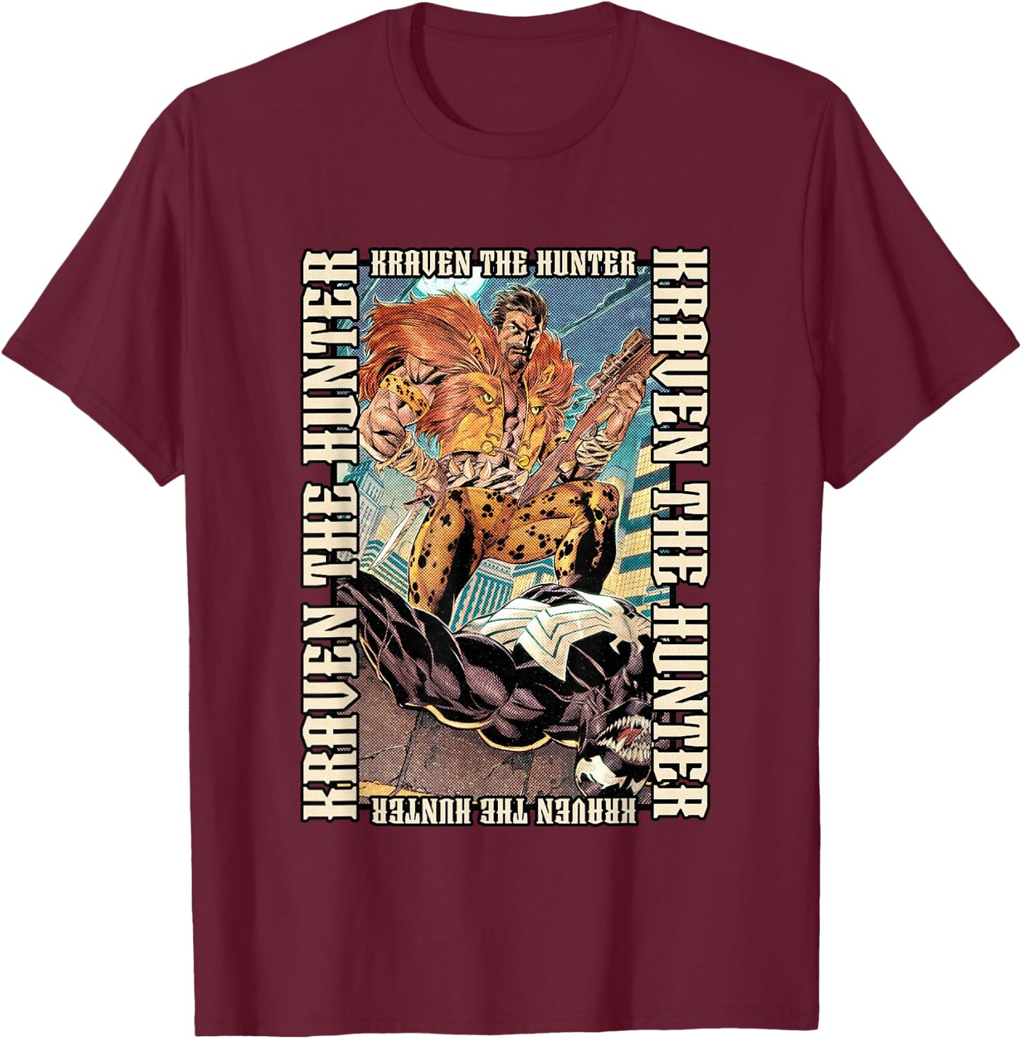 Marvel Universe Classic Kraven The Hunter Beating Venom T-Shirt - T-Shirt | Maroon