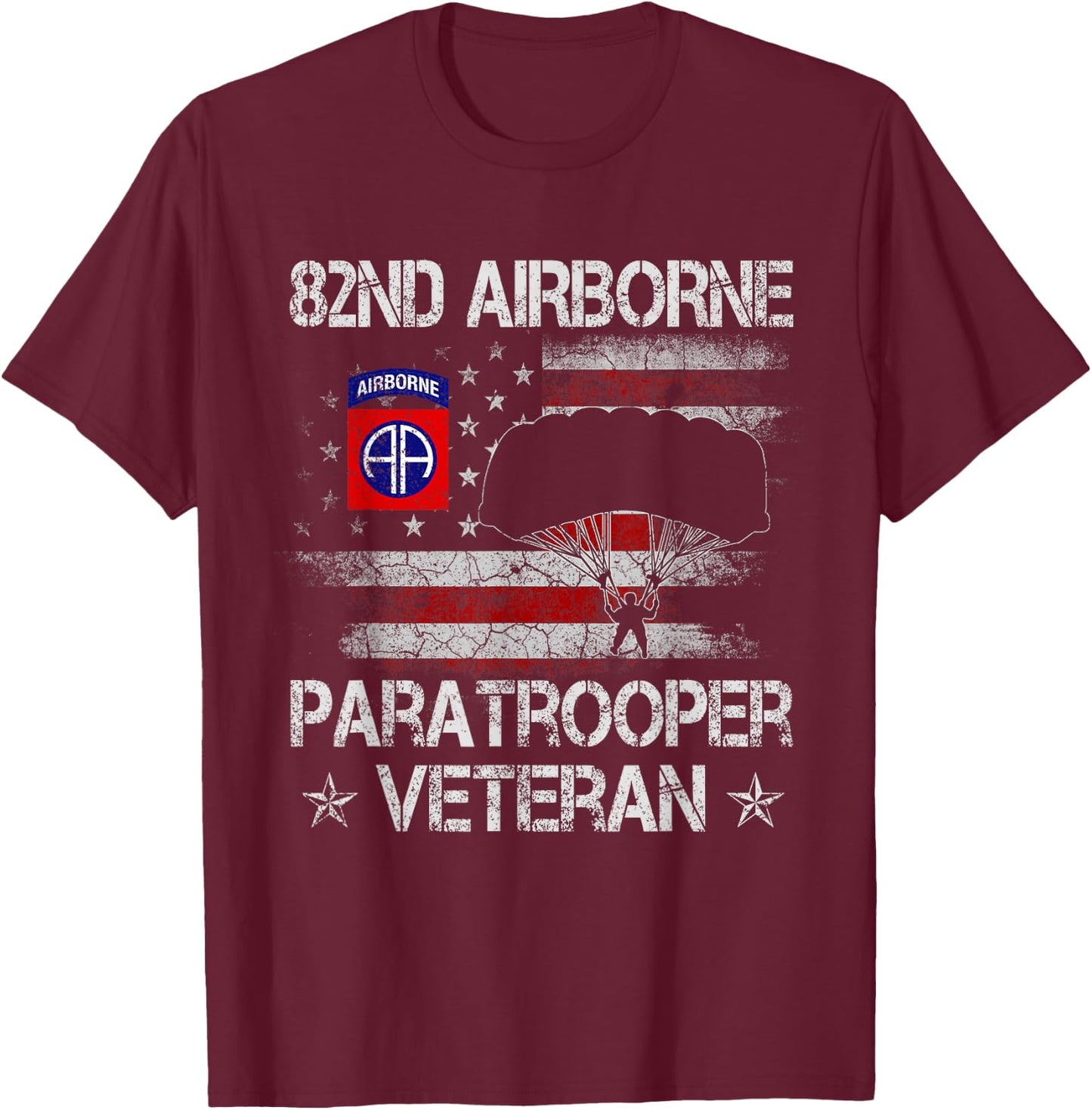 82nd Airborne Paratrooper Veteran Flag , Veterans Day T-Shirt - T-Shirt | Maroon