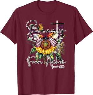 Beauty from Ashes" Isaiah 61:3 Christian T-Shirt - T-Shirt | Maroon