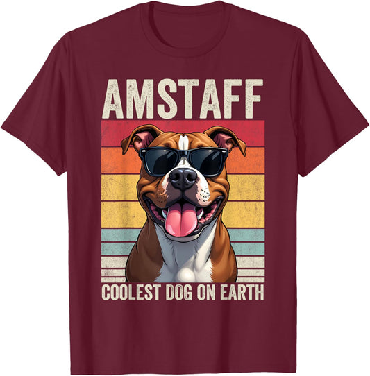 Amstaff Coolest Dog On Earth, Staffordshire Terrier, Amstaff T-Shirt - T-Shirt | Maroon