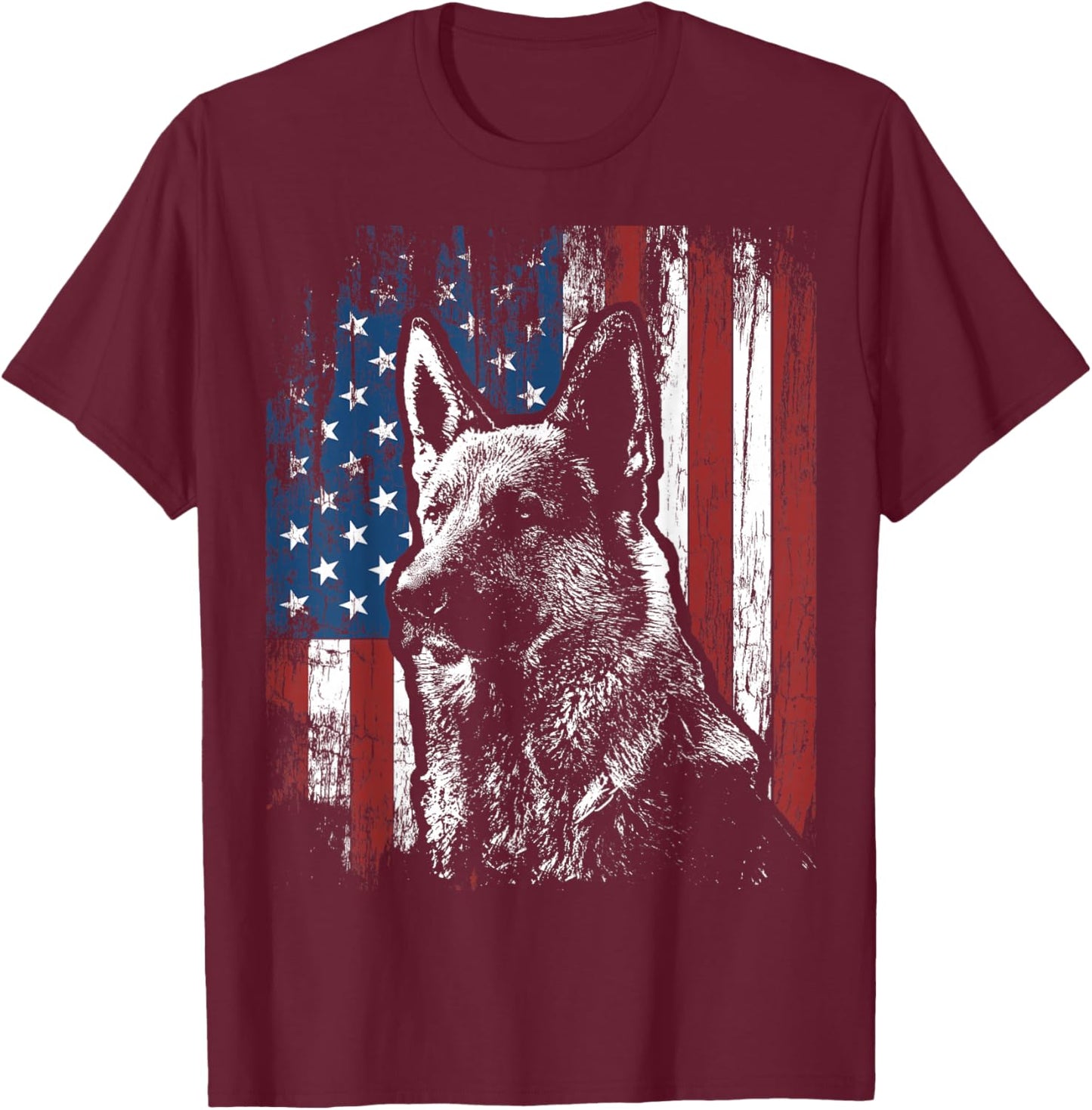 Patriotic German Shepherd American Flag Dog Gift Men Women T-Shirt - T-Shirt | Maroon
