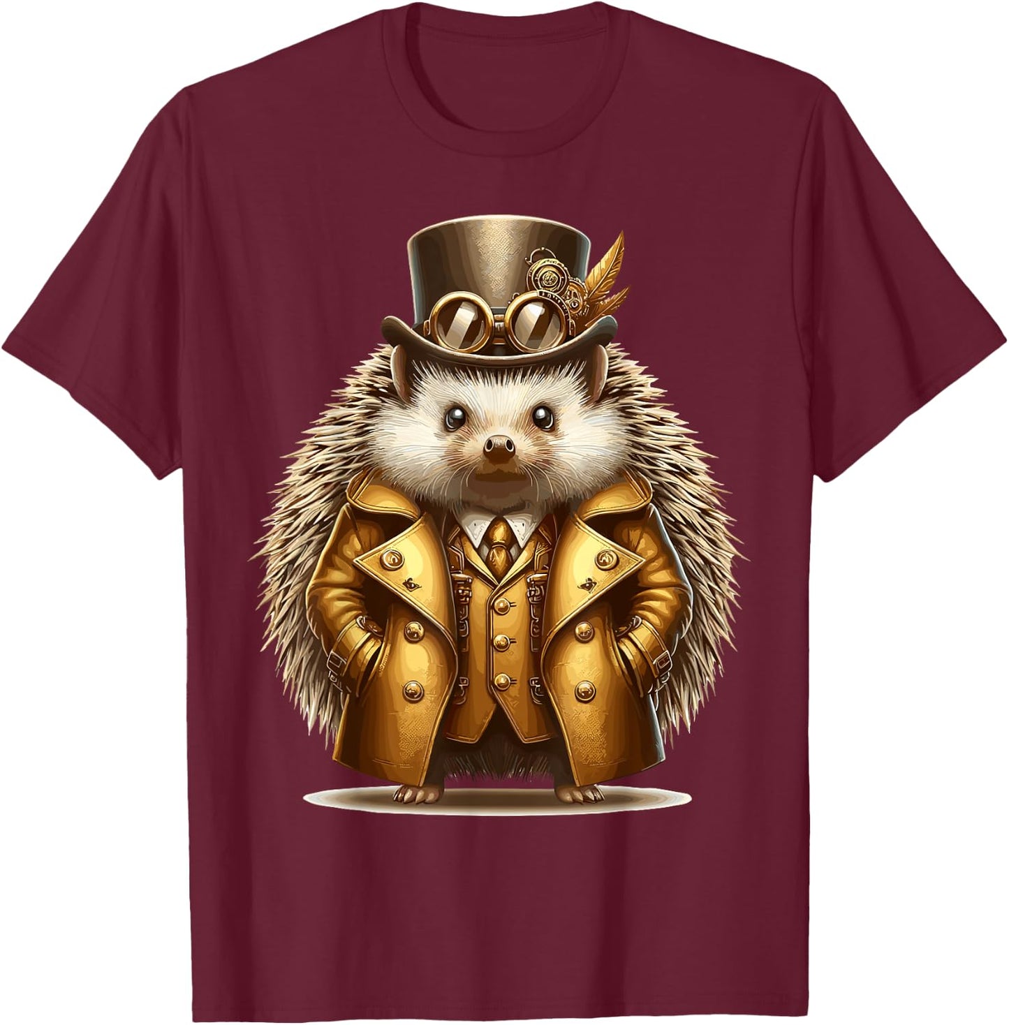 Steampunk Hedgehog Victorian Steampunk Animal T-Shirt - T-Shirt | Maroon