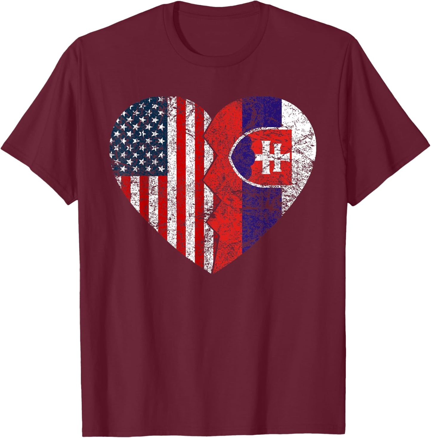 Slovakian American Flag Heart | United States Slovakia Roots Women Kids Men T-Shirt - T-Shirt | Maroon