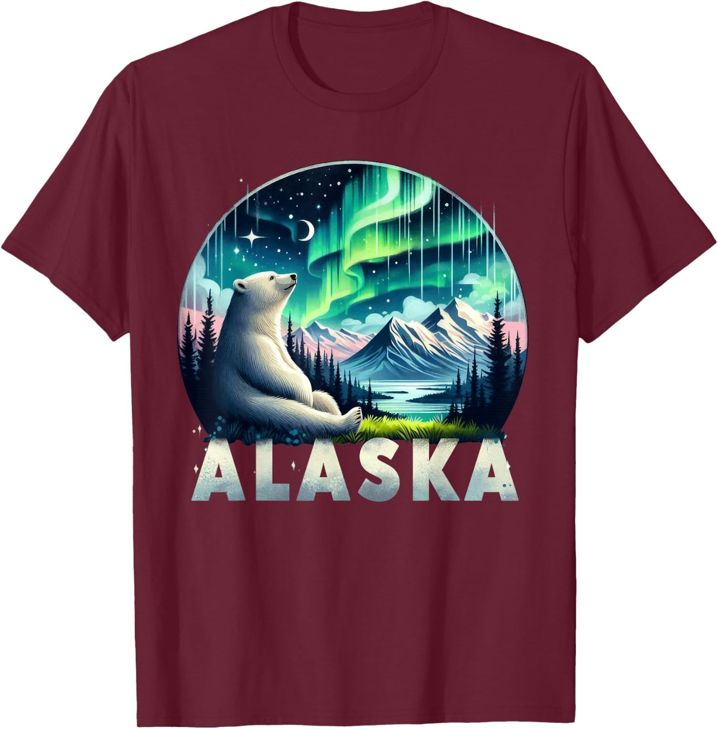 Alaska Northern Lights Aurora Viewing Vacation Alaska Trip T-Shirt - T-Shirt | Maroon