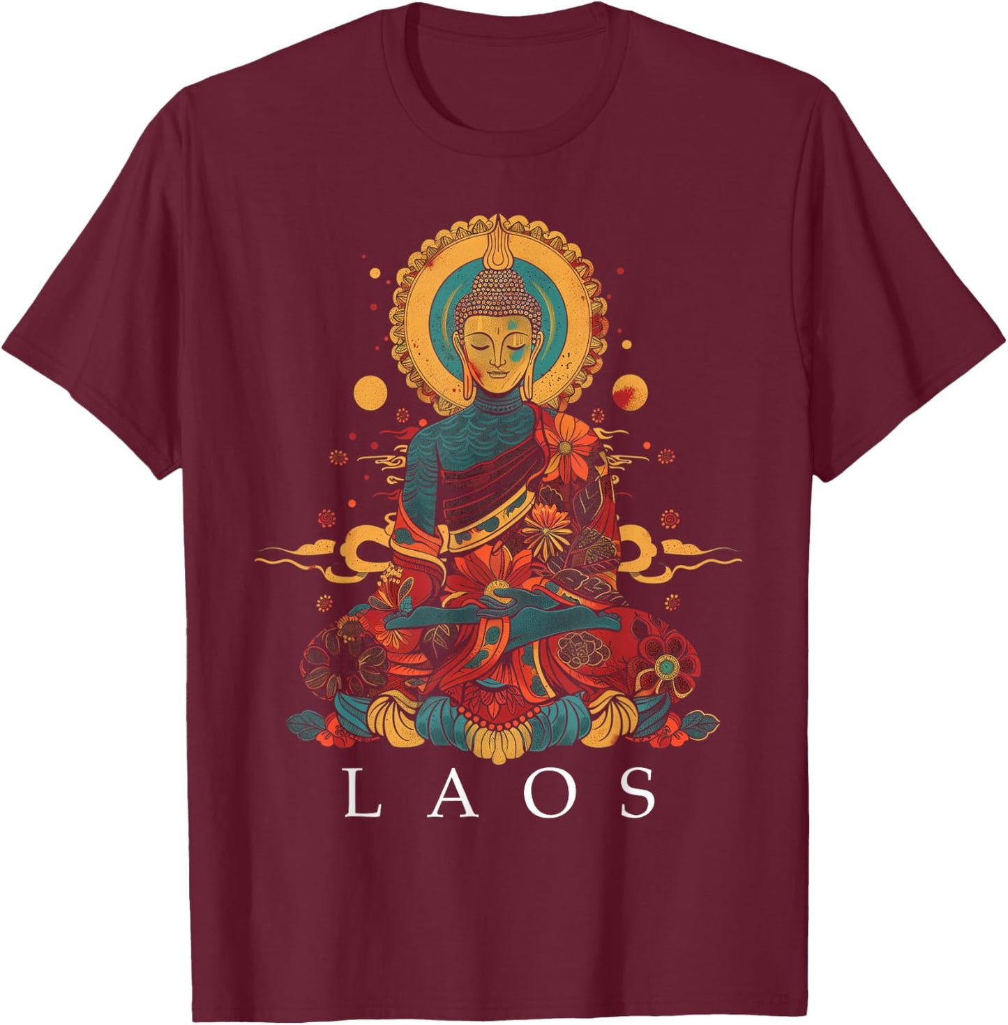 Laos Buddha Vintage Buddhist Souvenir T-Shirt - T-Shirt | Maroon