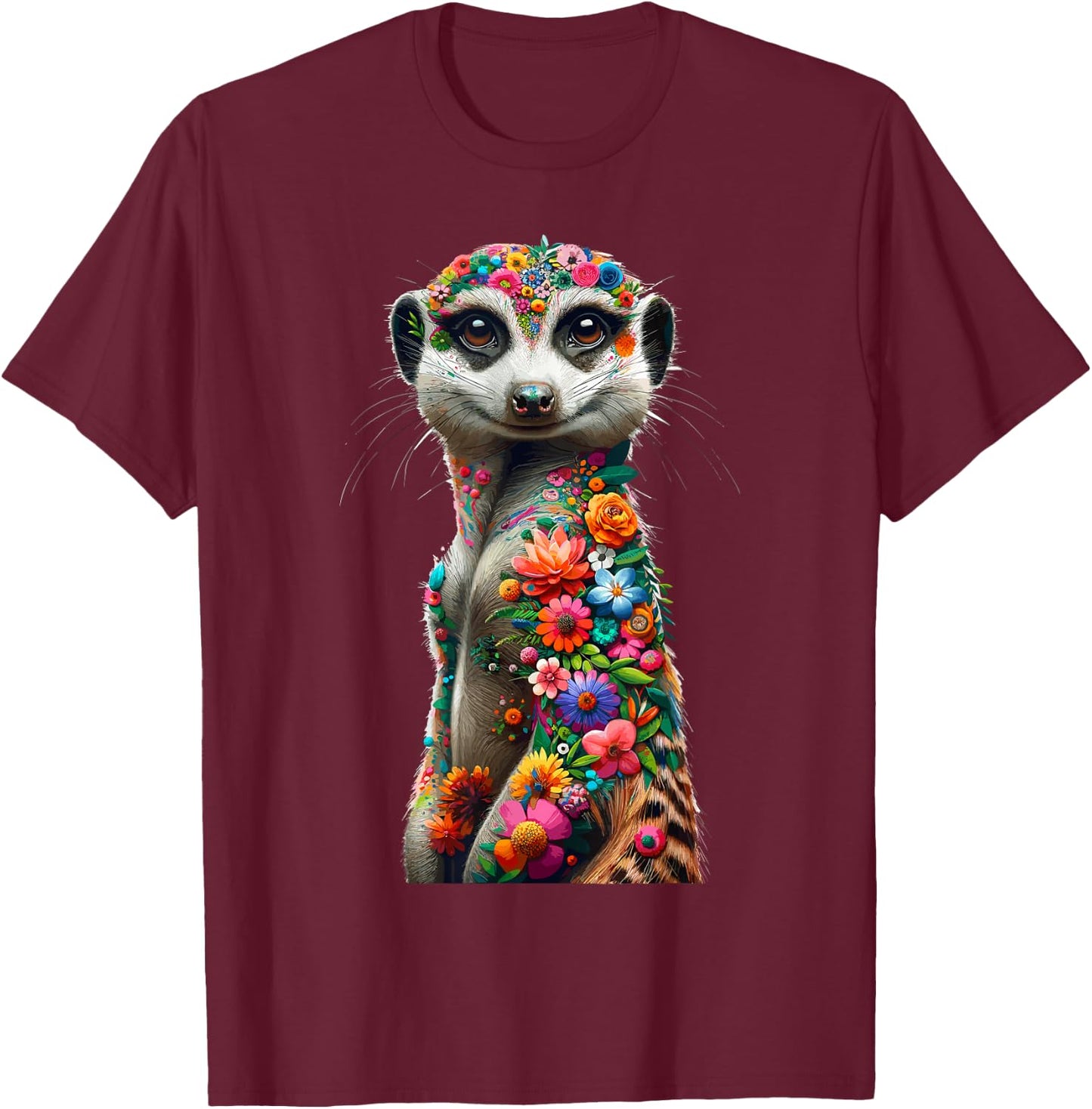 Floral Aesthetic Meerkat Lover Shirt Meerkat T-Shirt - T-Shirt | Maroon