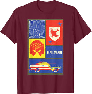 DC Comics Peacemaker Icons Panel Poster T-Shirt - T-Shirt | Maroon