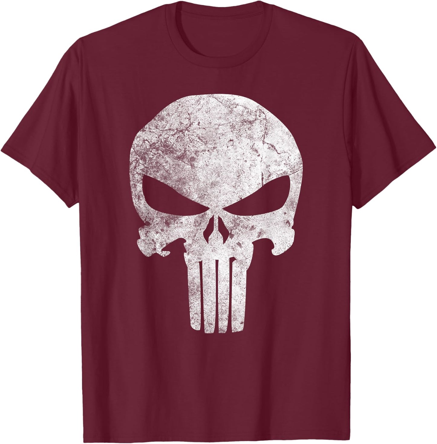 Marvel Comics Punisher Skull Symbol Distressed T-Shirt - T-Shirt | Maroon