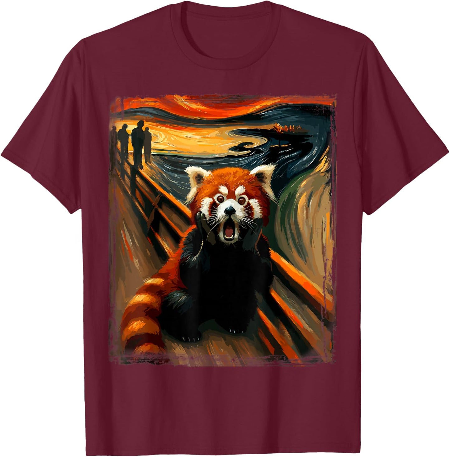 Scream Parody Funny Animal Painting Art Artistic Red Panda T-Shirt - T-Shirt | Maroon