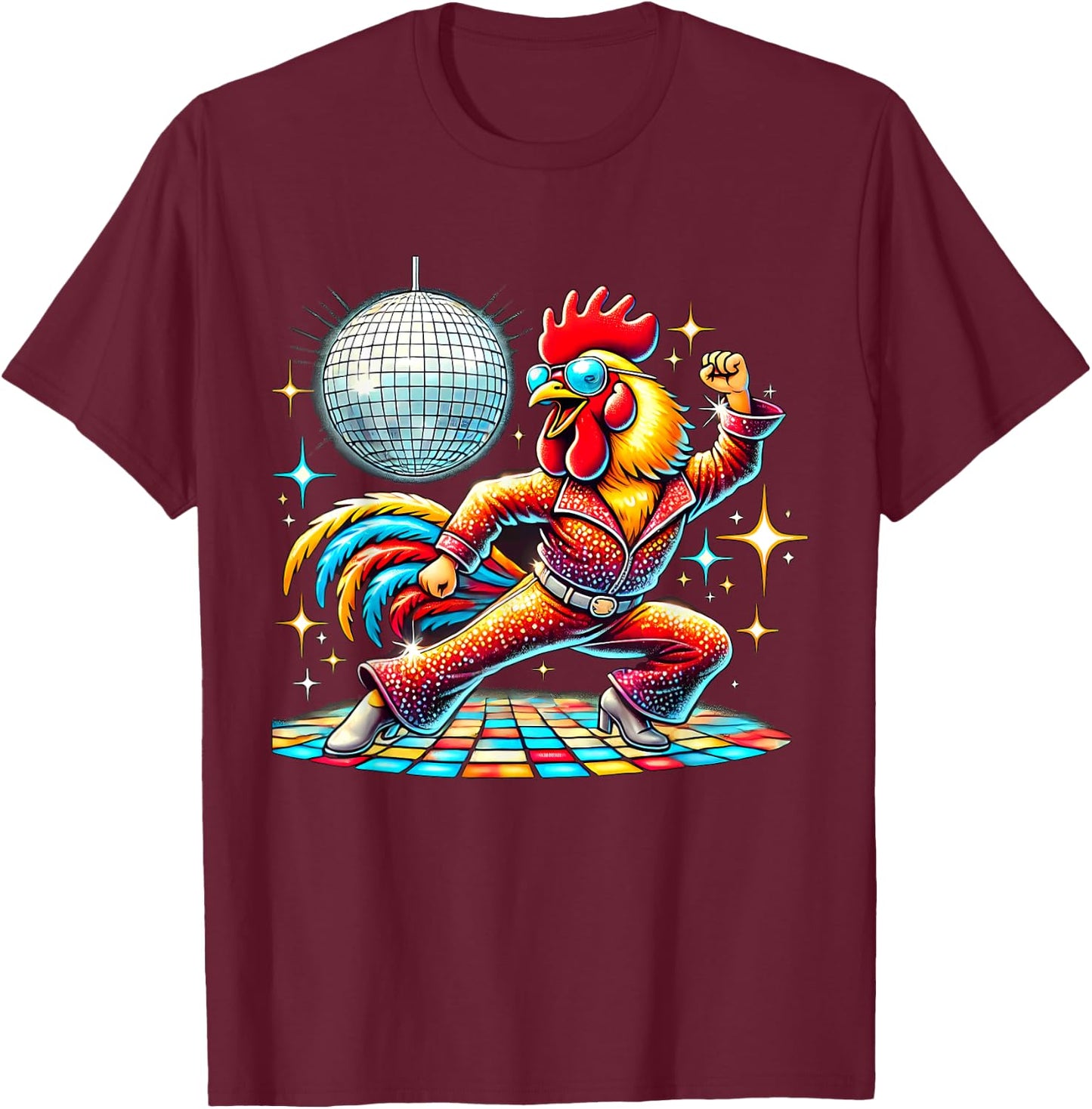 Aesthetic Rooster Disco T-Shirt - T-Shirt | Maroon