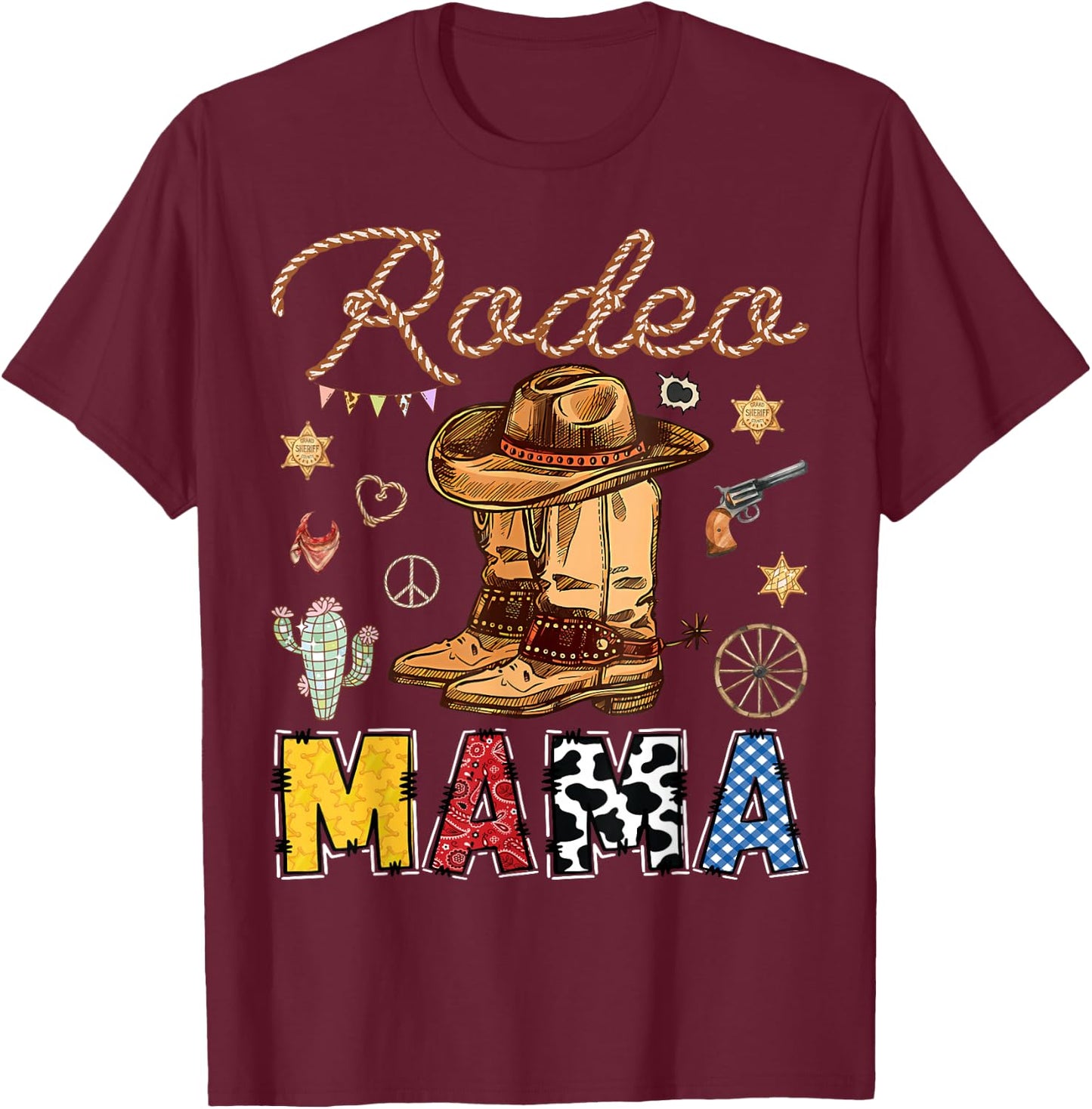 Rodeo Mama Western Birthday Cowboy Matching Family T-Shirt - T-Shirt | Maroon