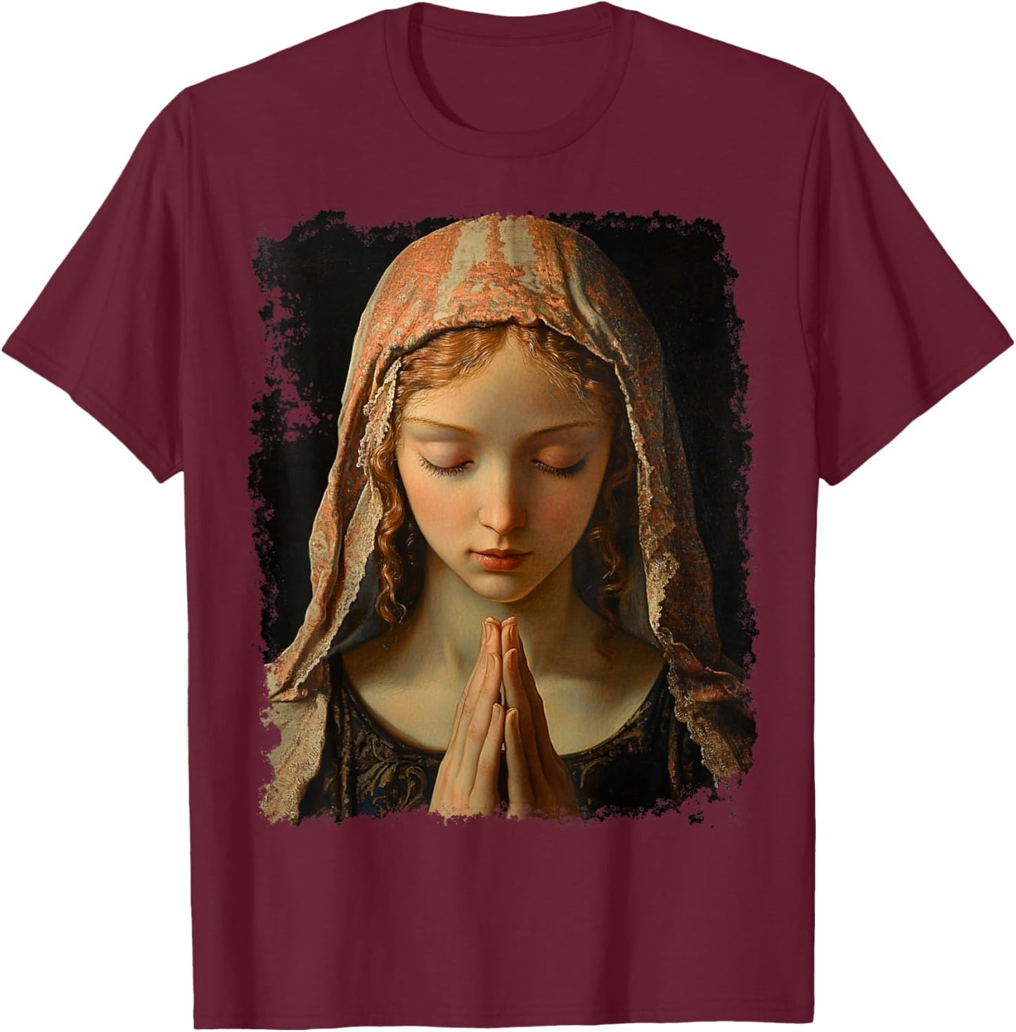 Virgin Mary Praying T-Shirt - T-Shirt | Maroon