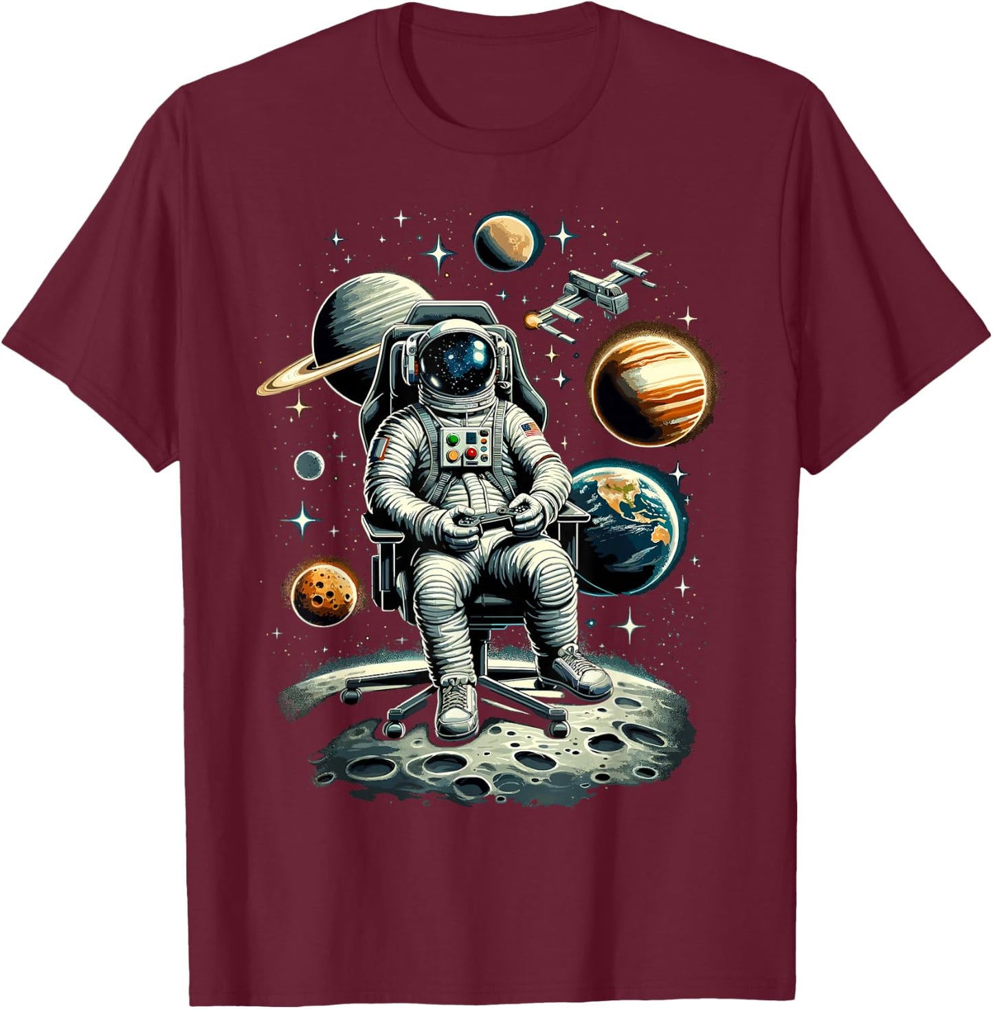Astronaut Space Gaming System Planets Astronaut Gamer T-Shirt - T-Shirt | Maroon