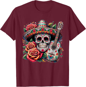 Cinco De Mayo Skull Sombrero Fiesta Mexican Skull Men Women T-Shirt - T-Shirt | Maroon