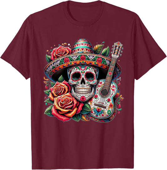 Cinco De Mayo Skull Sombrero Fiesta Mexican Skull Men Women T-Shirt - T-Shirt | Maroon