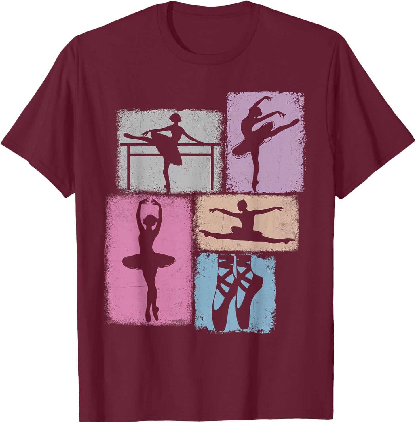 Ballet Vintage Collage Dancing Ballet T-Shirt - T-Shirt | Maroon