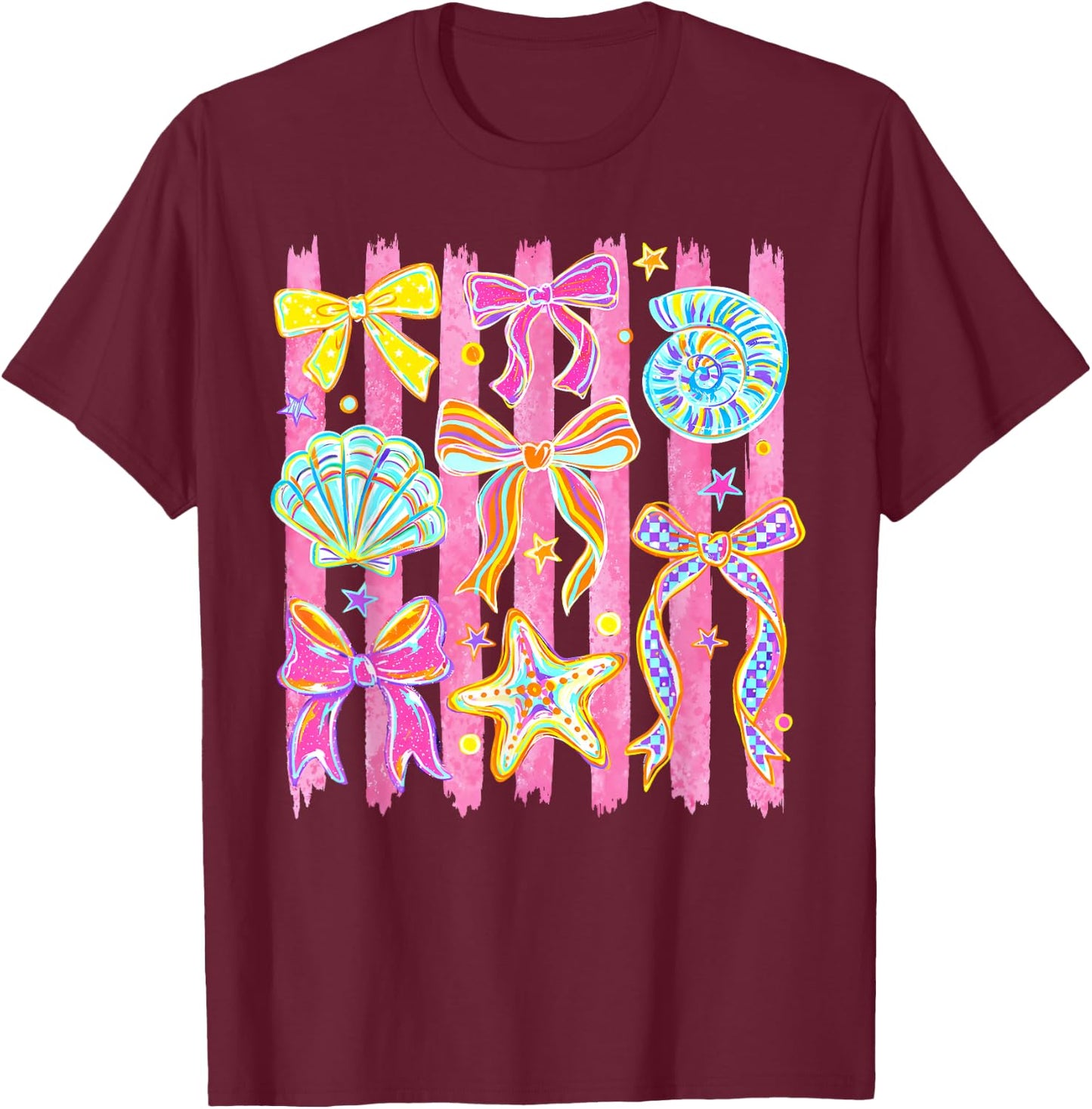 Seashell Coquette Bow Ocean Hawaii Beach Summer Vacation T-Shirt - T-Shirt | Maroon