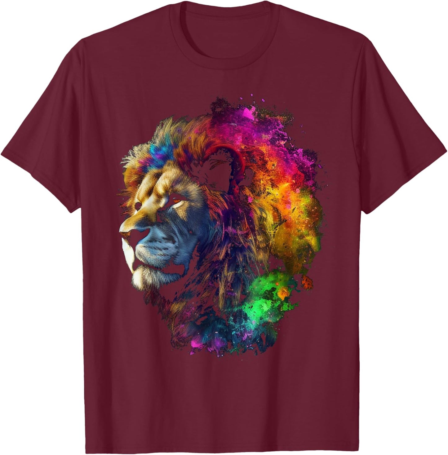 Lion Artwork Colourful Animal Art Lion T-Shirt - T-Shirt | Maroon
