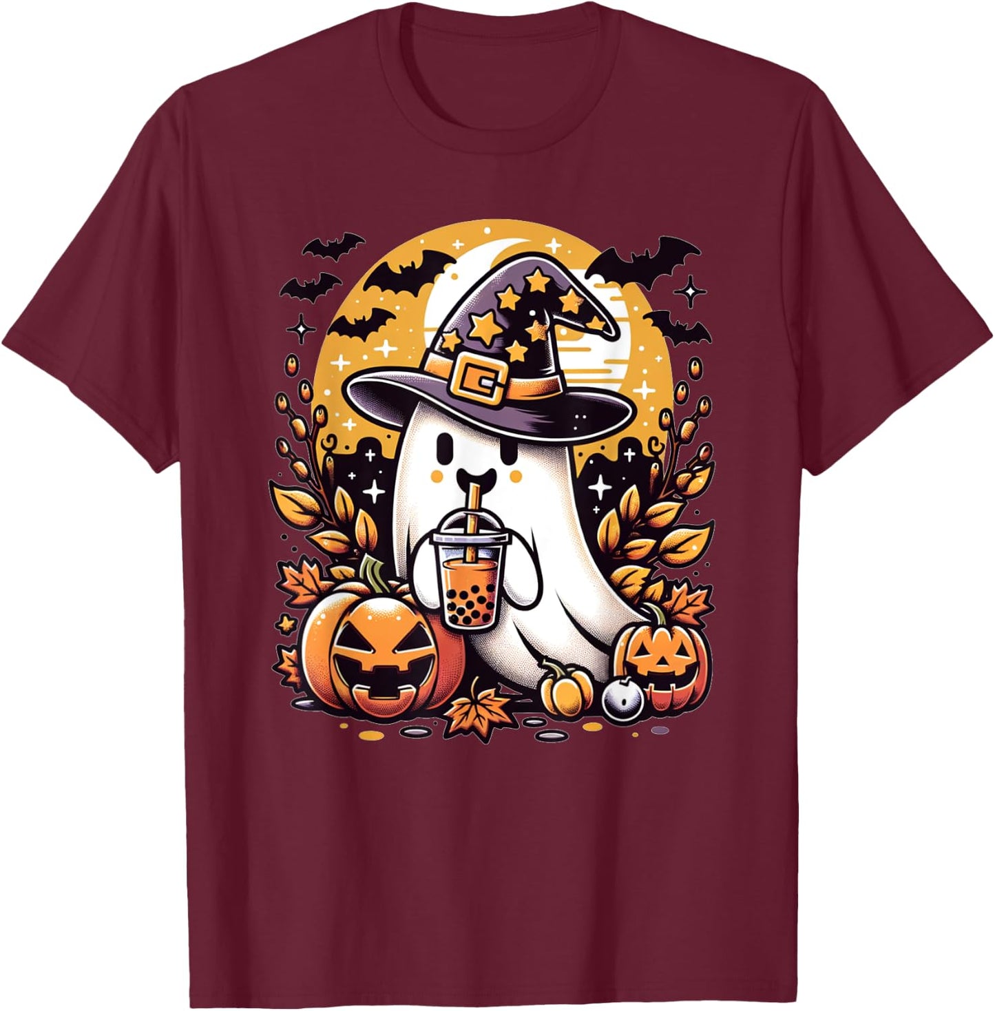 Cute Halloween Ghost for Funny Spooky Halloween Party T-Shirt - T-Shirt | Maroon