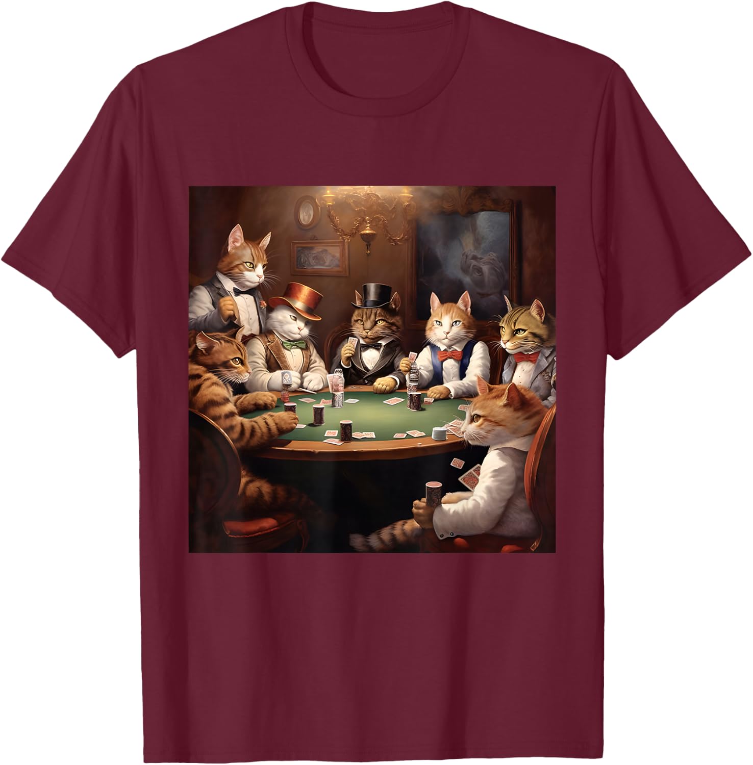 Poker Cat Lover Casino Gambling Cats Playing Poker Cards , Small, Black T-Shirt - T-Shirt | Maroon