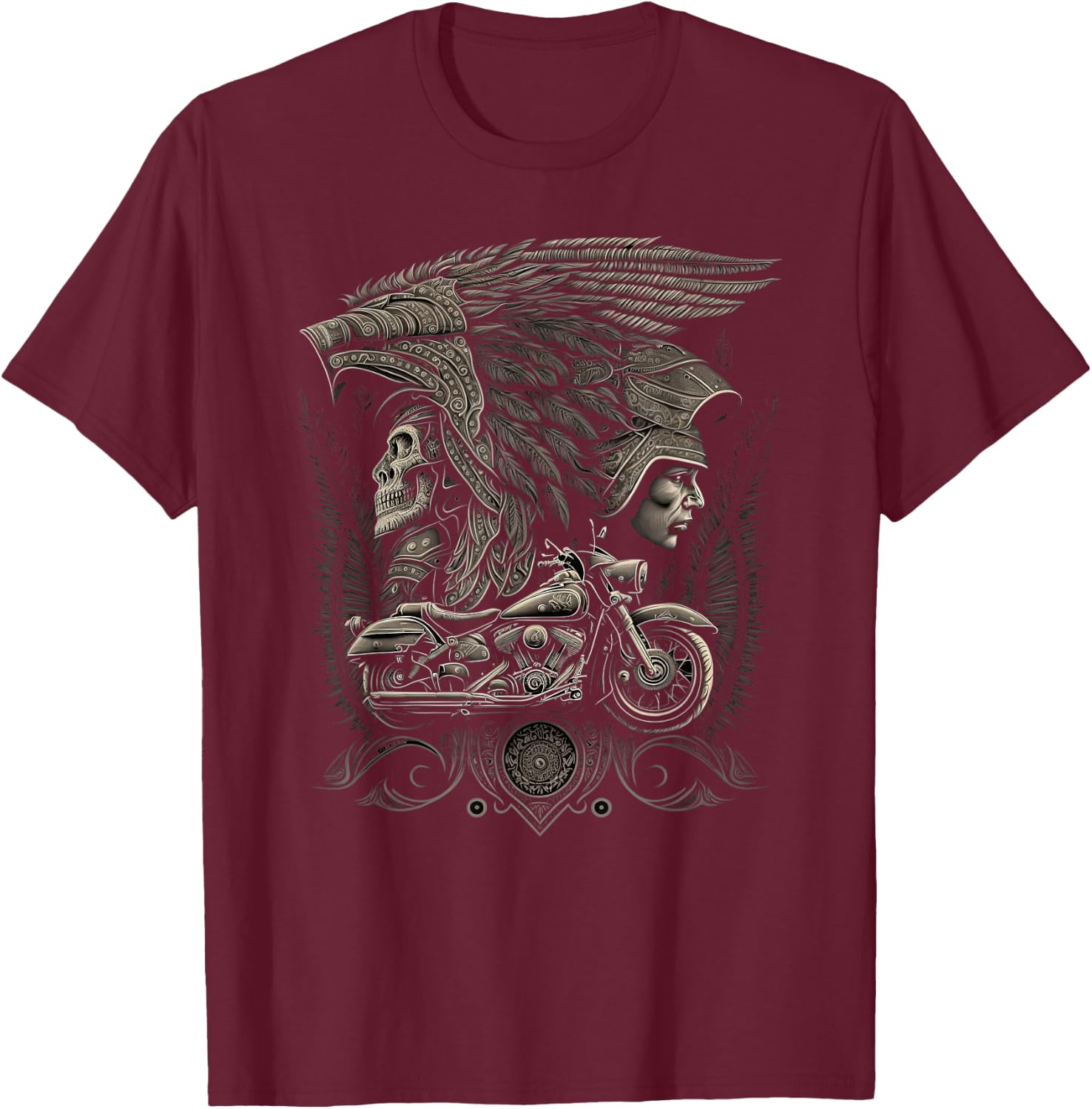 Native American bikes Motorcycle Indian Bikers old classic T-Shirt - T-Shirt | Maroon