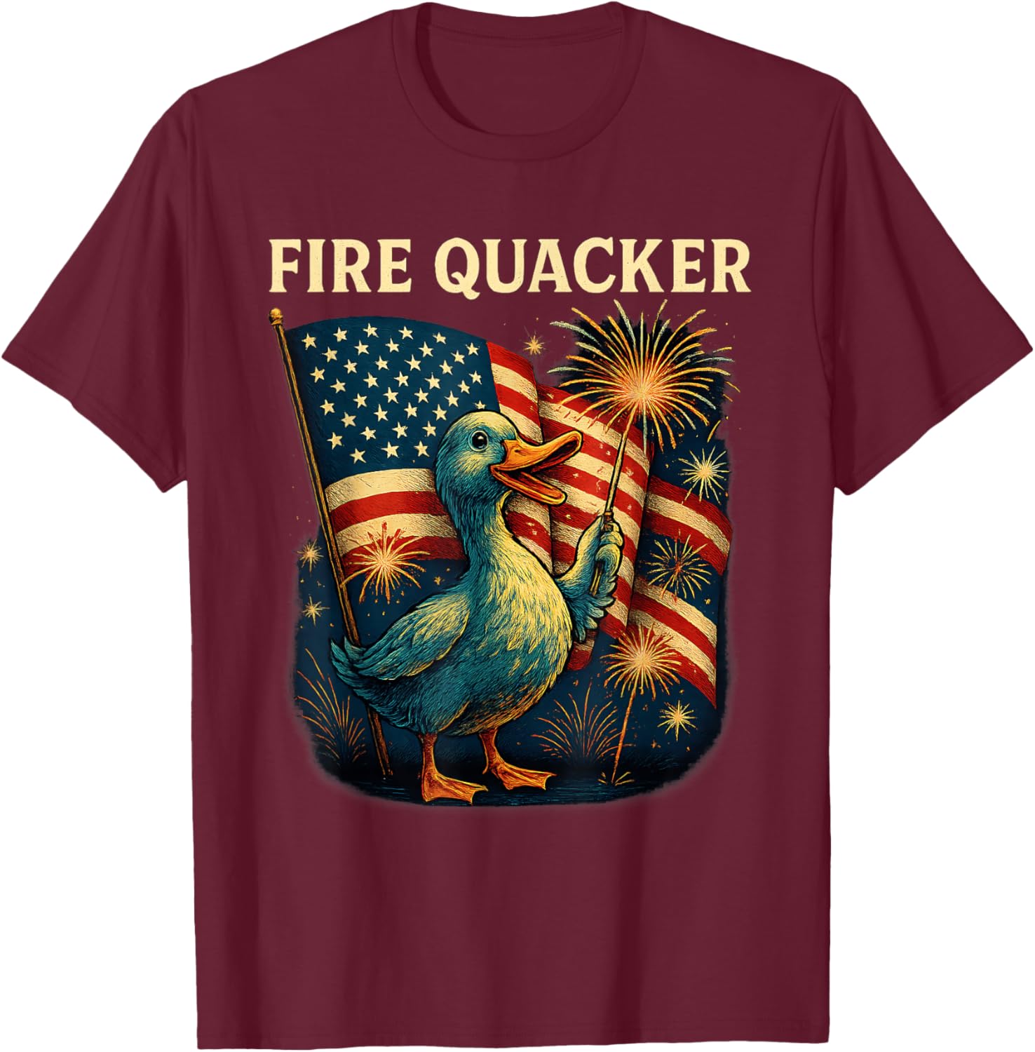 Fire Quacker Funny Meme Goose Fireworks America 4th Of July T-Shirt - T-Shirt | Maroon