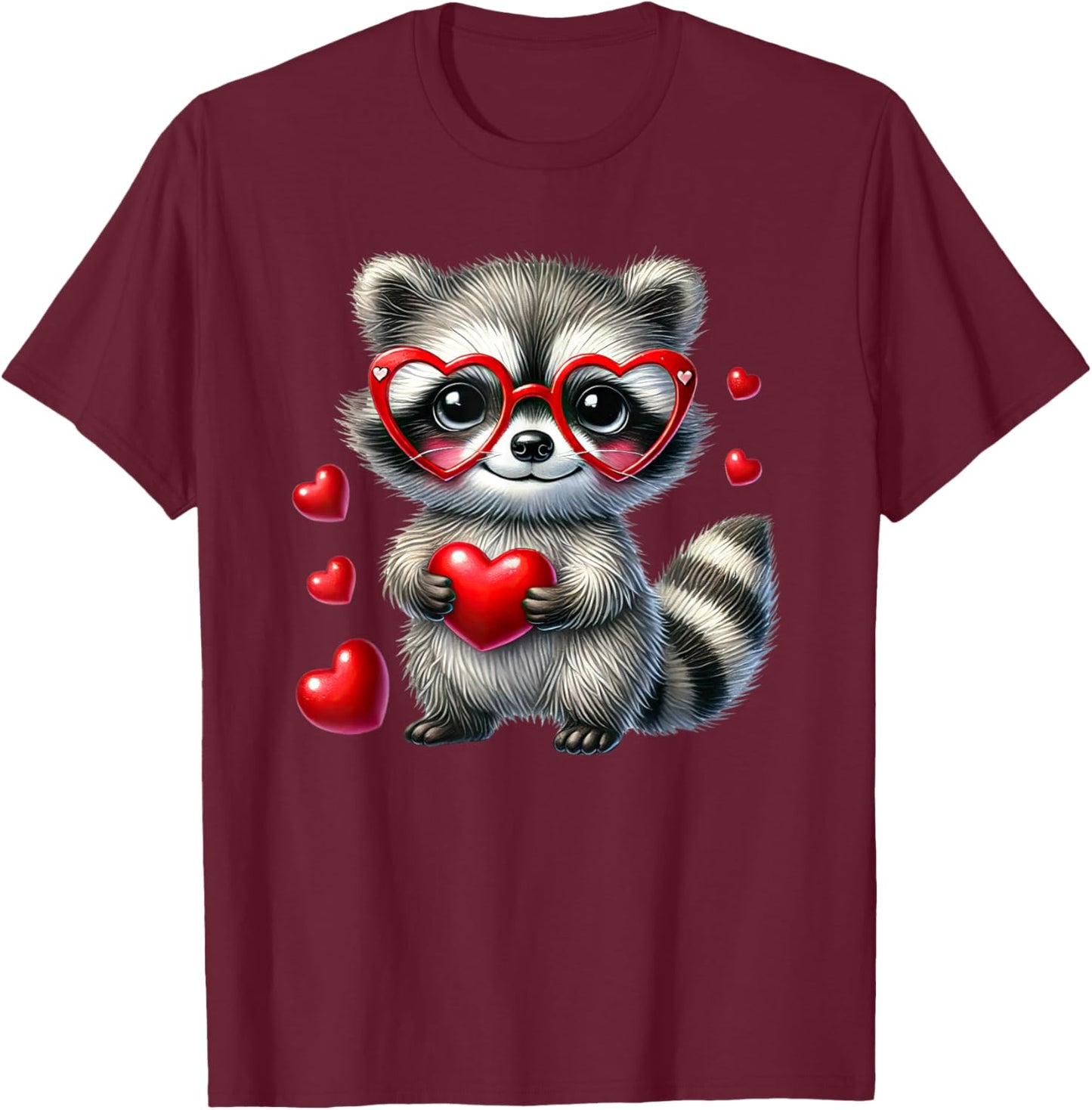 Cute Raccoon Valentine's Day Cute Racoon Hearts Animal Lover T-Shirt - T-Shirt | Maroon