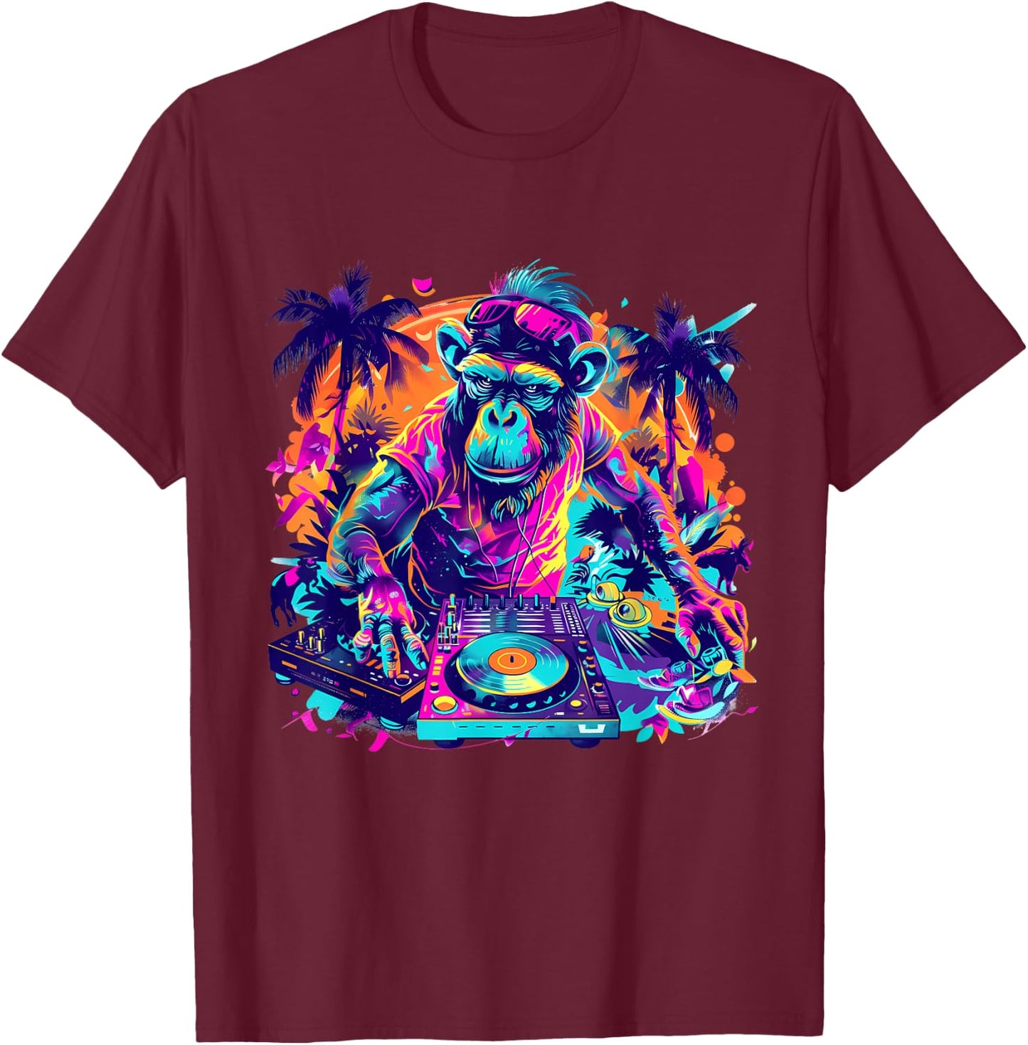 DJ Monkey Techno House Beatmaker EDM Turntable DJ Monkey T-Shirt - T-Shirt | Maroon