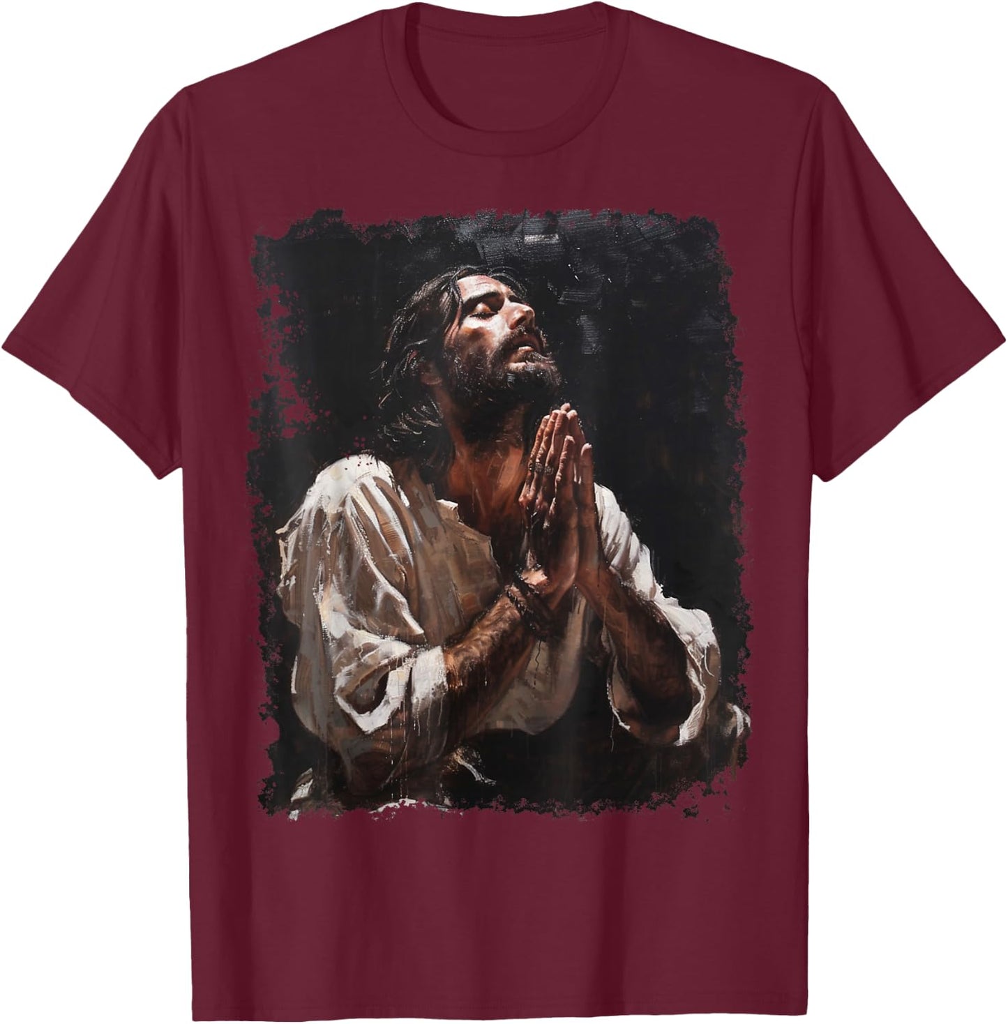 Praying Jesus Christ Christian Graphic T-Shirt - T-Shirt | Maroon