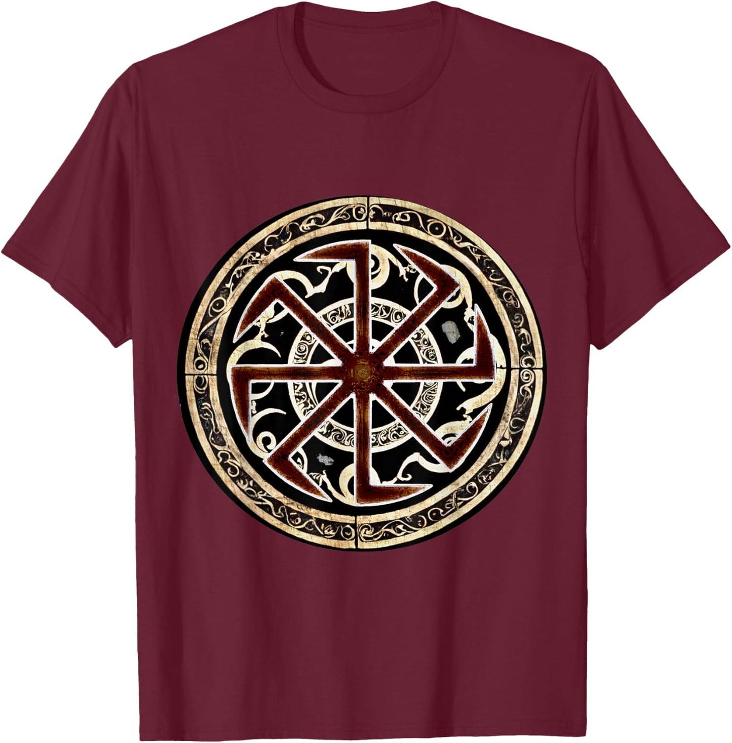 Kolovrat Slavic Protective Rune T-Shirt - T-Shirt | Maroon