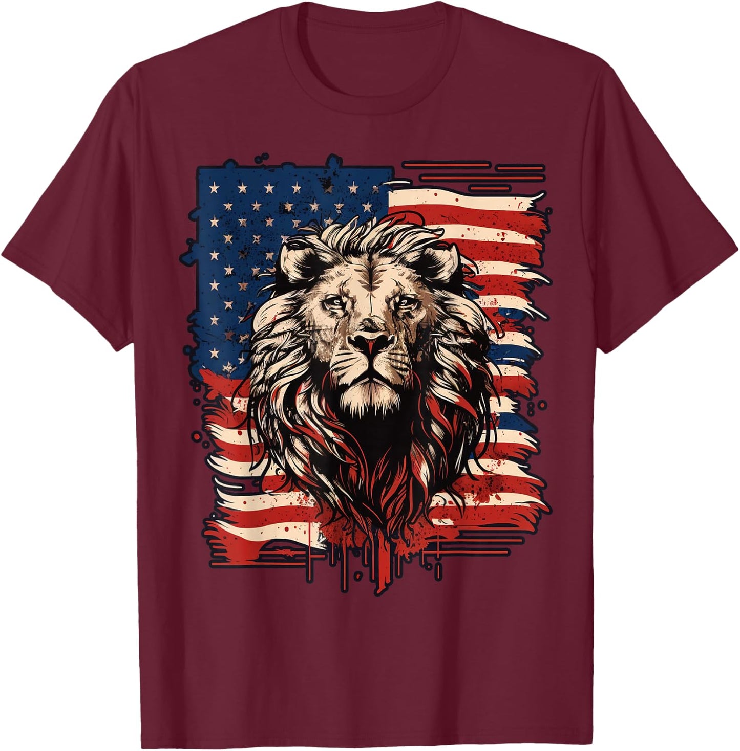 USA 4th Of July Lion on Patriotic American Lion Women Kids Men T-Shirt - T-Shirt | Maroon