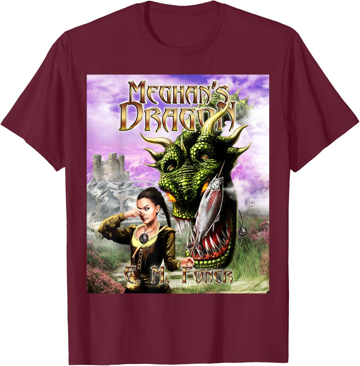 E. M. Foner Meghan's Dragon Cover T-Shirt - T-Shirt | Maroon