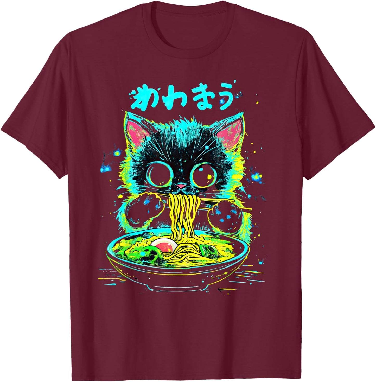Anime Ramen Cat Japanese Retro Noodles Aesthetic Kawaii Cat T-Shirt - T-Shirt | Maroon