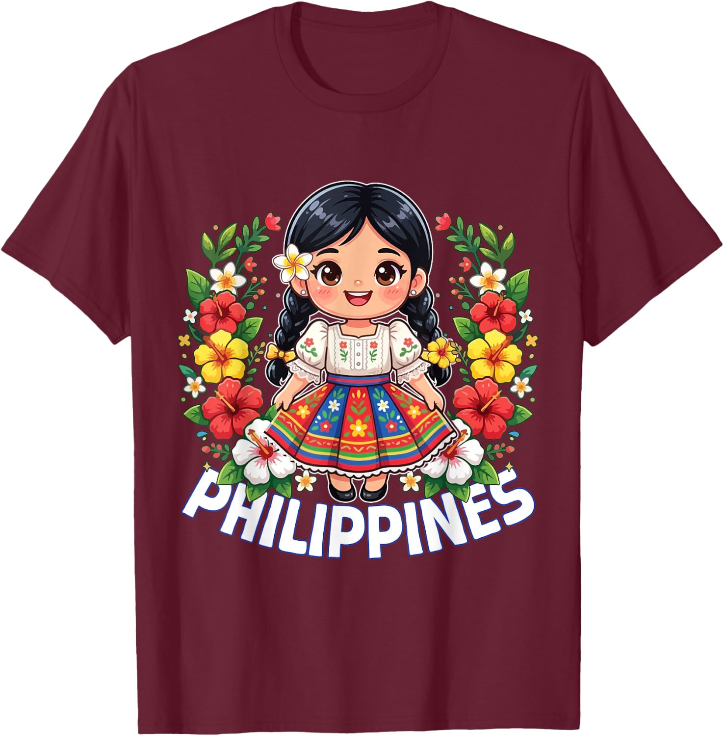 Philippines Flag Culture Cute Filipina Girl Kids T-Shirt - T-Shirt | Maroon