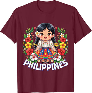 Philippines Flag Culture Cute Filipina Girl Kids T-Shirt - T-Shirt | Maroon