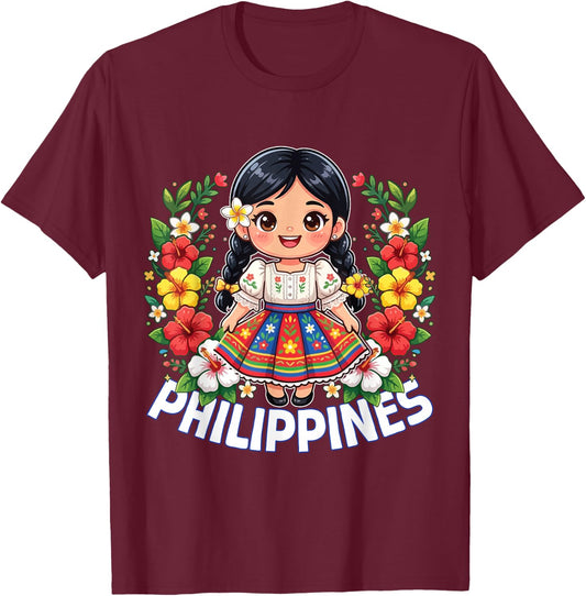 Philippines Flag Culture Cute Filipina Girl Kids T-Shirt - T-Shirt | Maroon