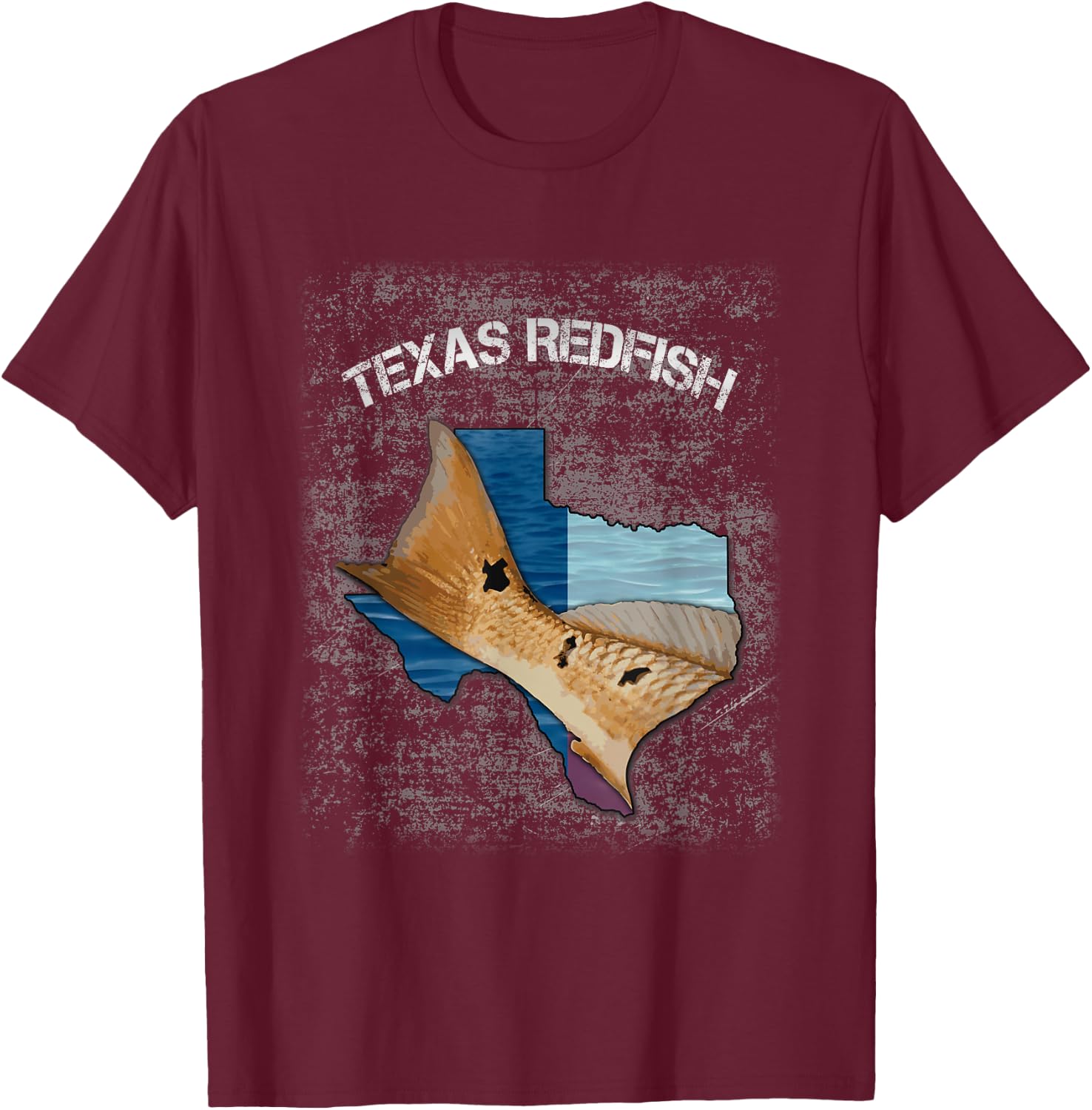 Texas Redfish Texas Flag Fishing Shirt T-Shirt - T-Shirt | Maroon